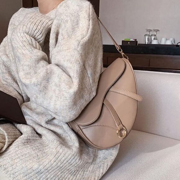 Saddle shoulder bag clutch purse - tan